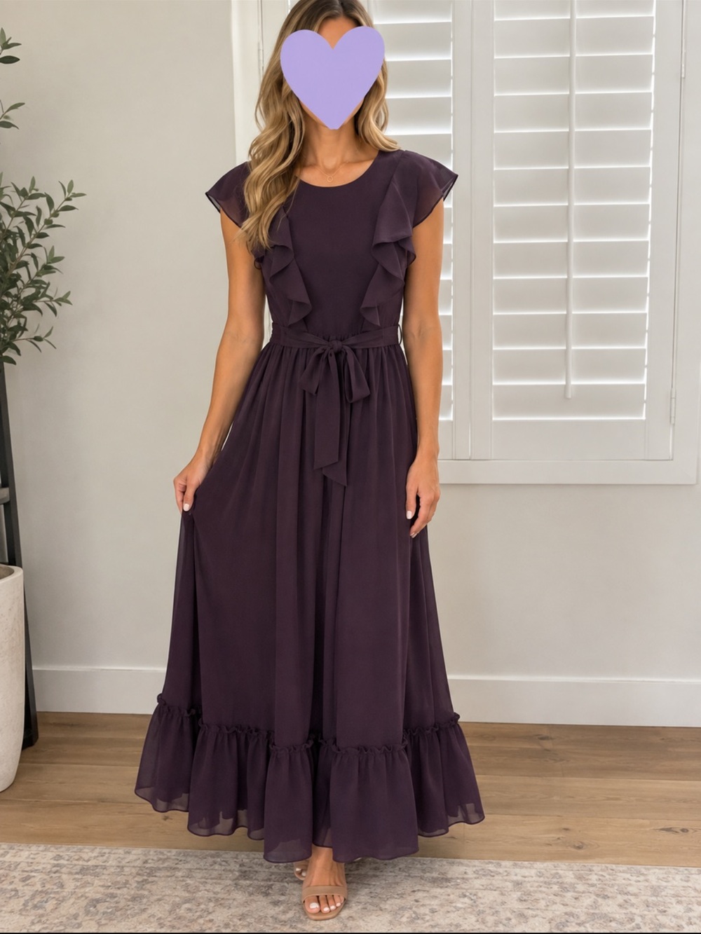 JJs House Plum Ruffle Maxi Dress